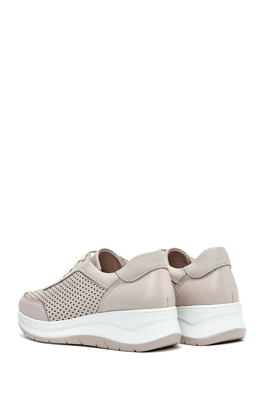 Kadın Krem Bağcıklı Kalın Tabanlı Deri Sneaker