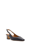 Women's Black Open Back Short Chunky Heel Leather Shoes | Derimod