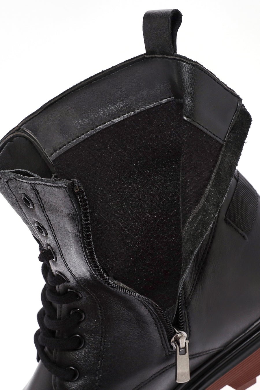 Men's Black Zippered Lace-Up Leather Combat Boots