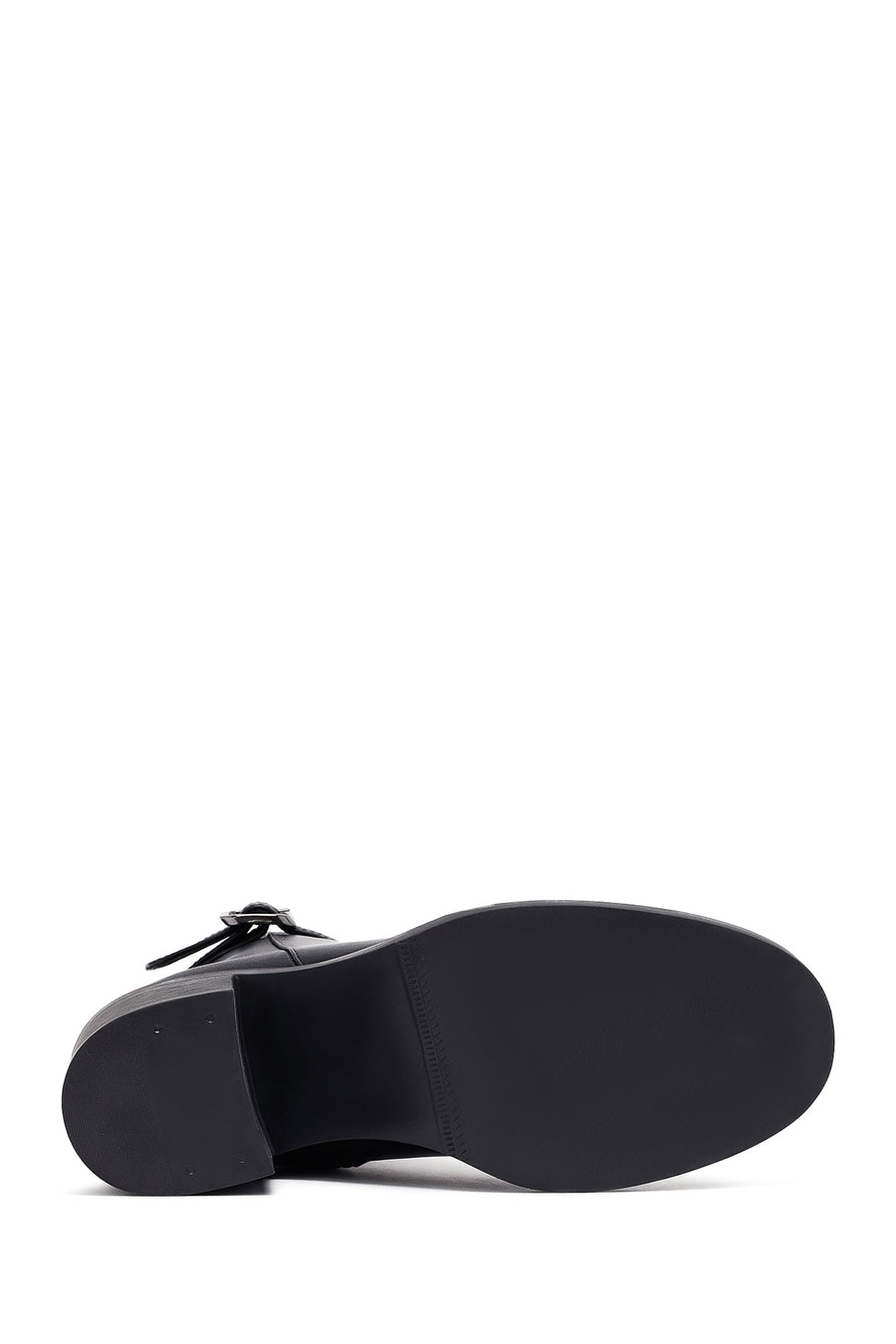 Woman Black Zippered Chunky Heels Leather Boat