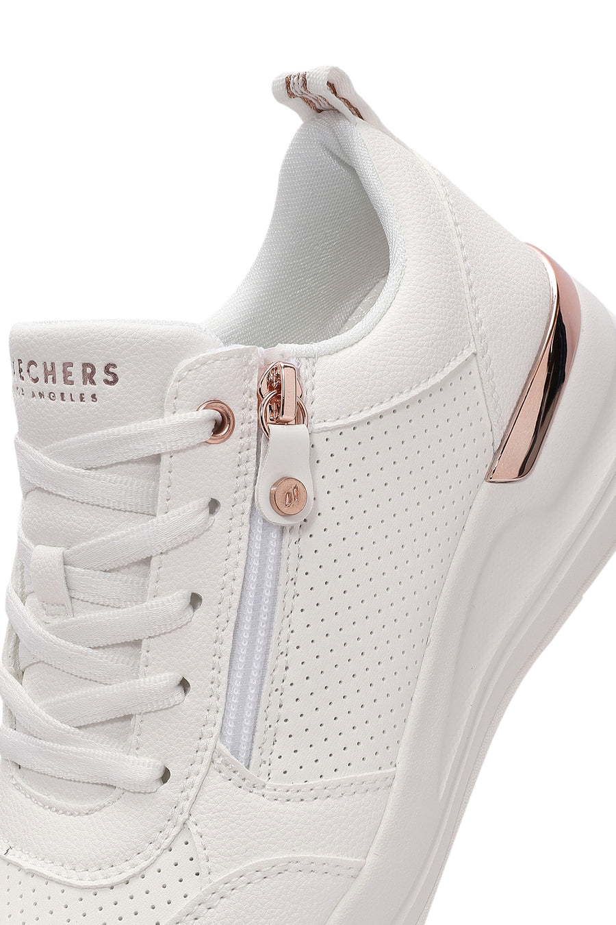 Skechers Women's White Billion Lace-Up Zipper Detail Leather Sneakers
