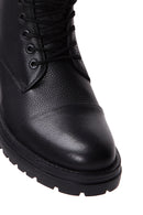 Men's Black Leather Zippered Flat Boots | Derimod