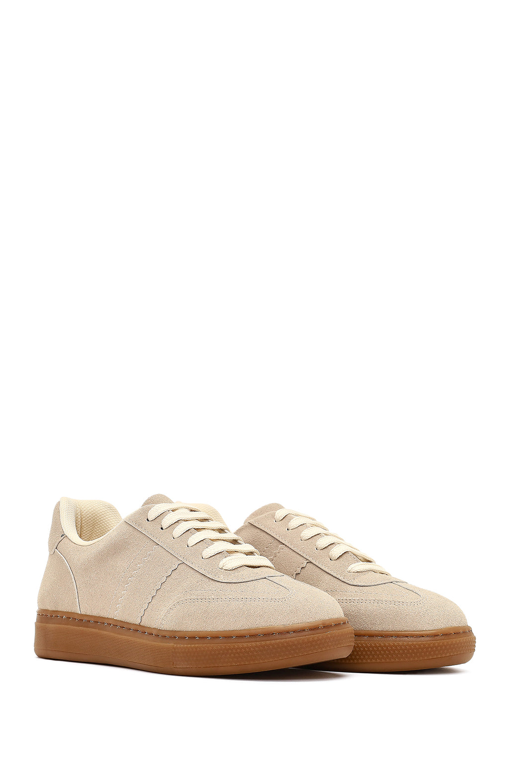 Kadın Bej Bağcıklı Süet Sneaker