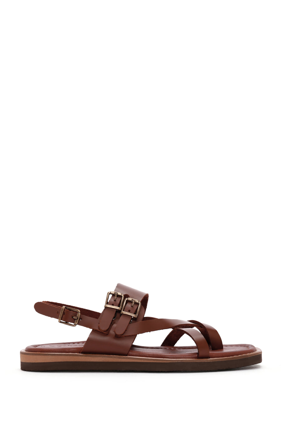 Women's Brown Ankle Buckle Flip-Flop Leather Sandals 26SFD360418 | Derimod