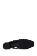 Woman Black Buckled Backless Leather Ballet Flat | Derimod