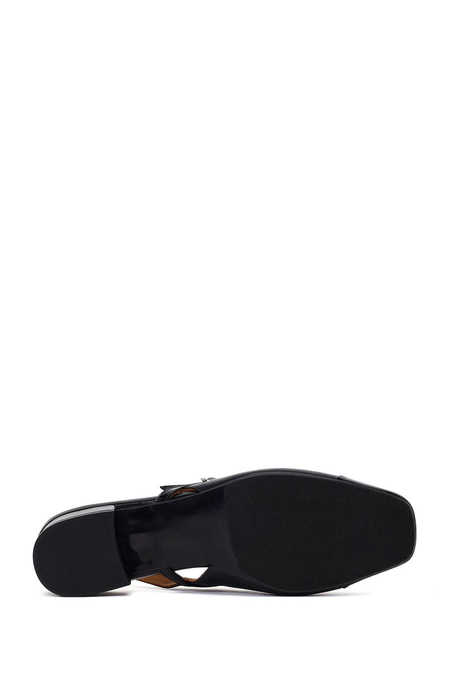 Woman Black Buckled Backless Leather Ballet Flat