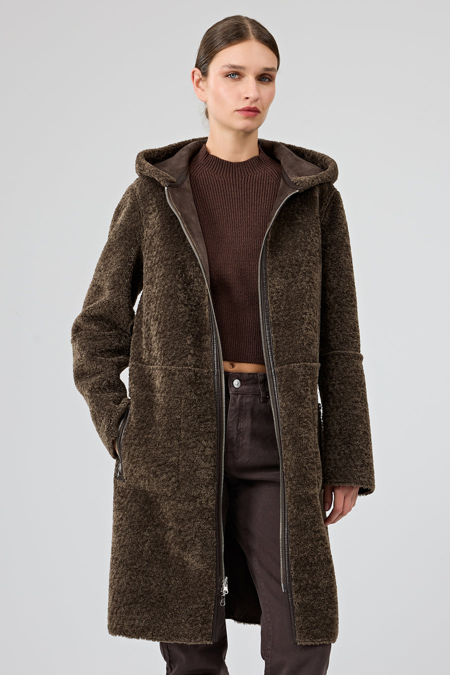 Fiorentini Women Brown Reversible Hooded Teddy Coat