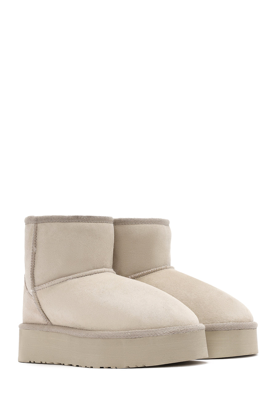 Women's Beige Thick-Soled Suede Leather Boots