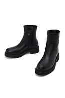 Woman Black Zip Closure Thick-Soled Leather Casual Boots | Derimod
