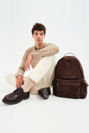 Unisex Brown Suede Fabric Backpack | Derimod