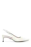 Women's Cream Slingback Low Thin Heel Leather Shoes | Derimod