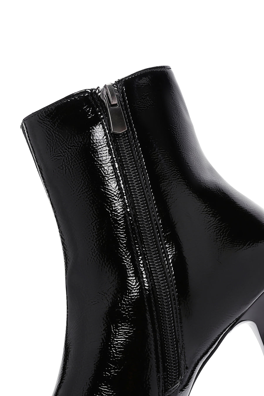 Women's Black Zippered Thin Heel Patent Leather Boots