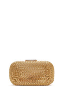 Women's Gold Long Strap Braided Mini Evening Clutch Bag | Derimod