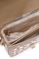 Women's Beige Long Strap Fabric Monogram Patterned Crossbody Bag | Derimod