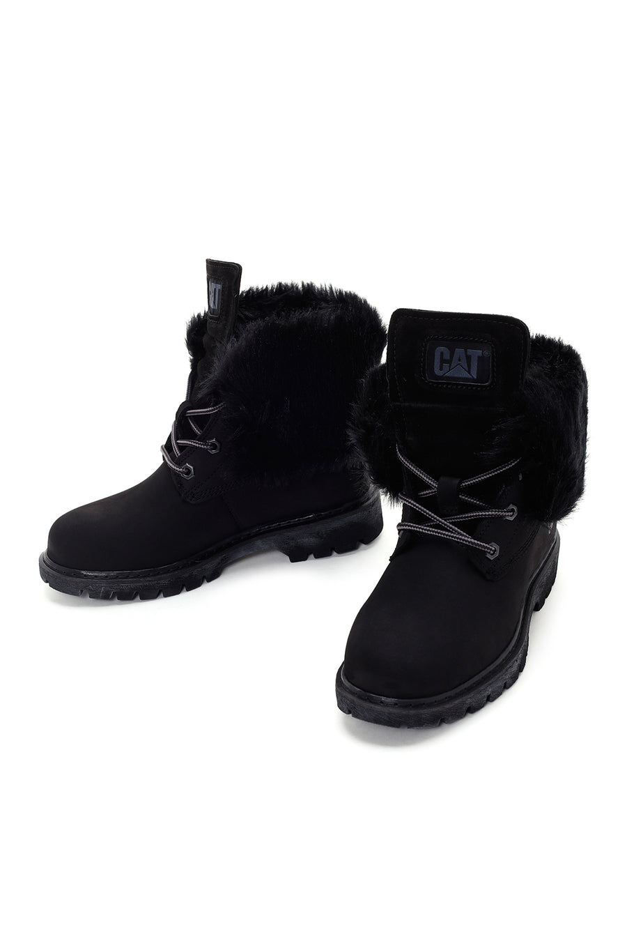 Caterpillar Women's Black Utah Fur Nubuck Leather Lace-up Boots