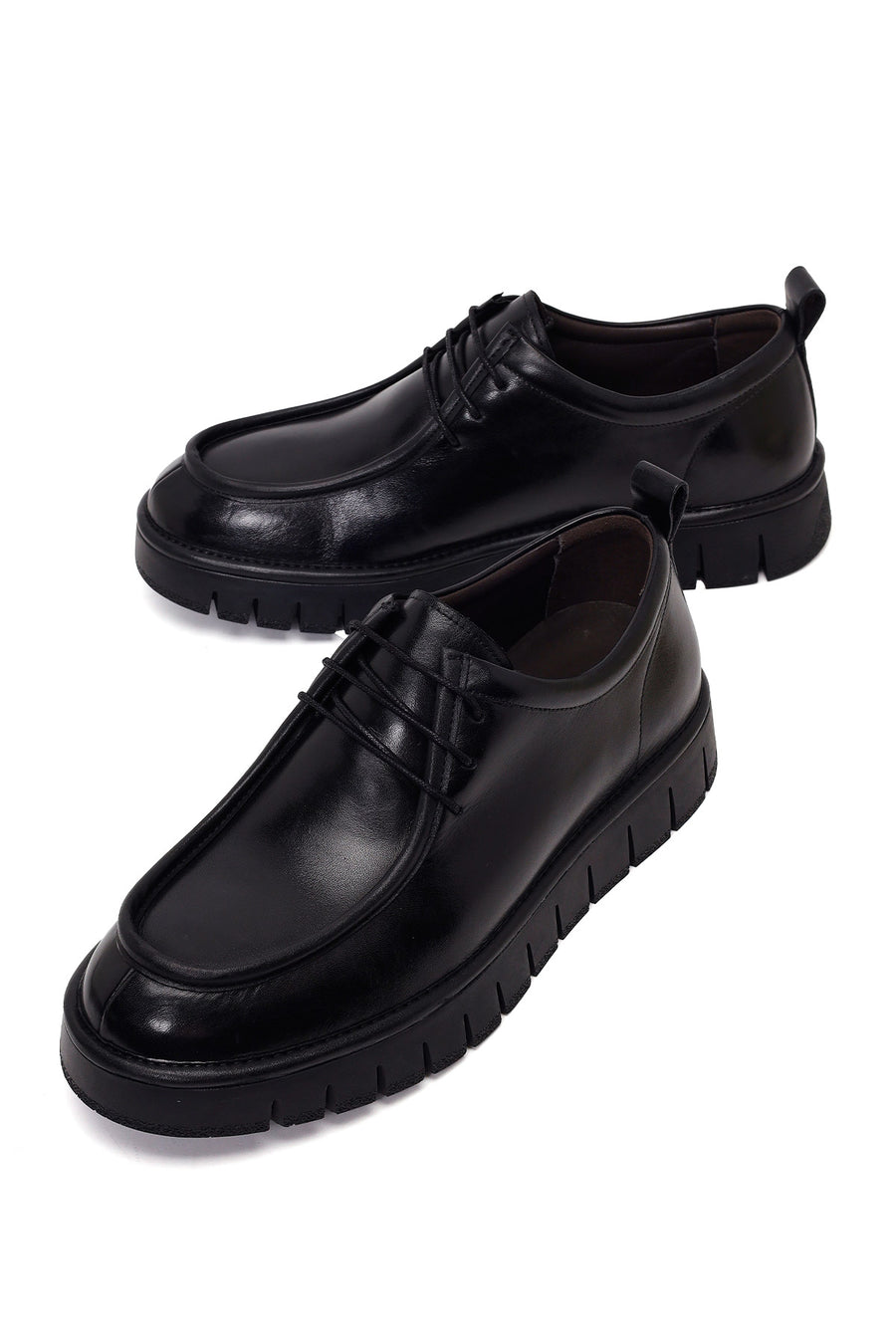 Male Black Lace-Up Thick-Soled Leather Casual Shoes