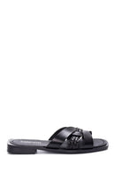 Women's Leather Knit Detailed Slippers | Derimod
