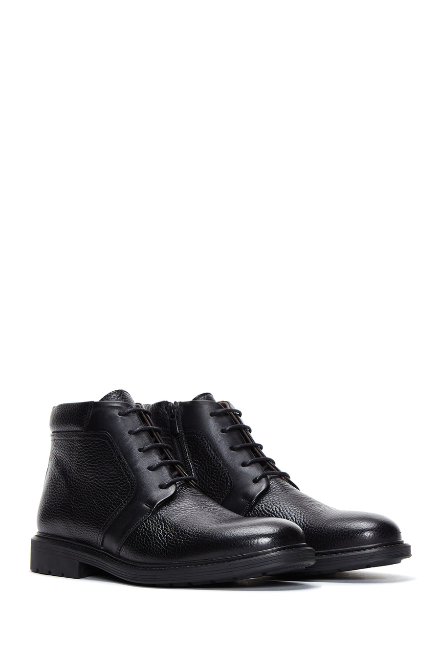 Men's Black Leather Zippered Casual Boots