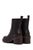 Woman Brown Zip Closure Platform Thick-Heeled Leather Boots | Derimod