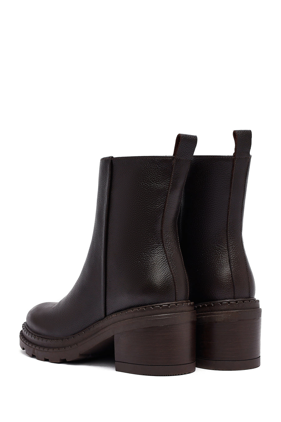 Woman Brown Zip Closure Platform Thick-Heeled Leather Boots