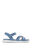 Women's Blue Leather Comfort Sandals | Derimod