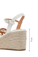 Women's White Ankle Buckle Wedge Heel Woven Sandals | Derimod