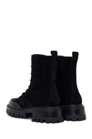 Woman Black Zip Closure Chunky-Heeled Suede Combat Boots | Derimod