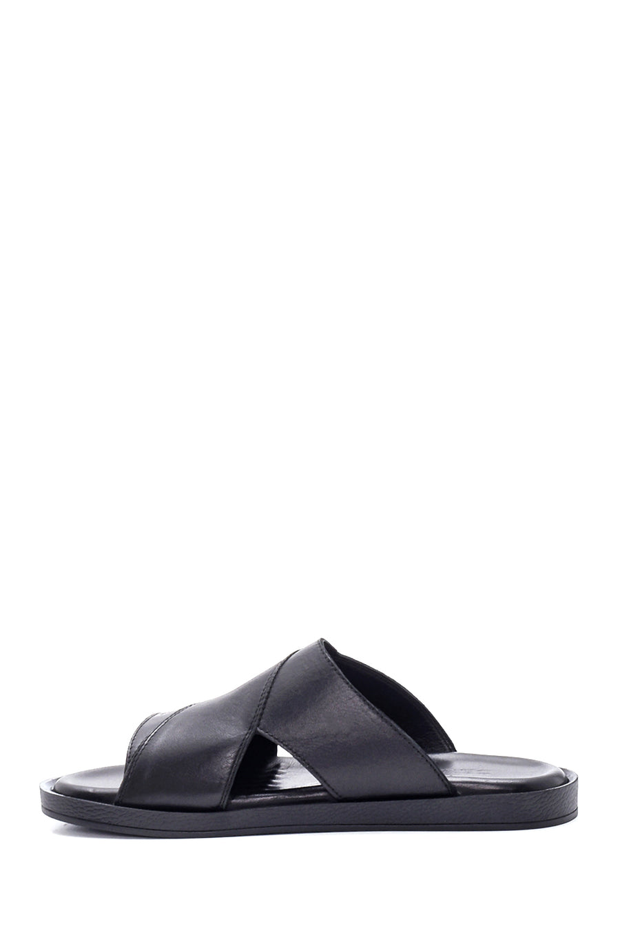 Men's Black Leather Slippers