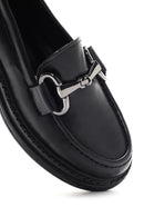 Women's Black Leather Buckle Loafer | Derimod