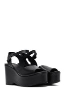 Women's Black Ankle Buckle High Heeled Leather Sandals | Derimod
