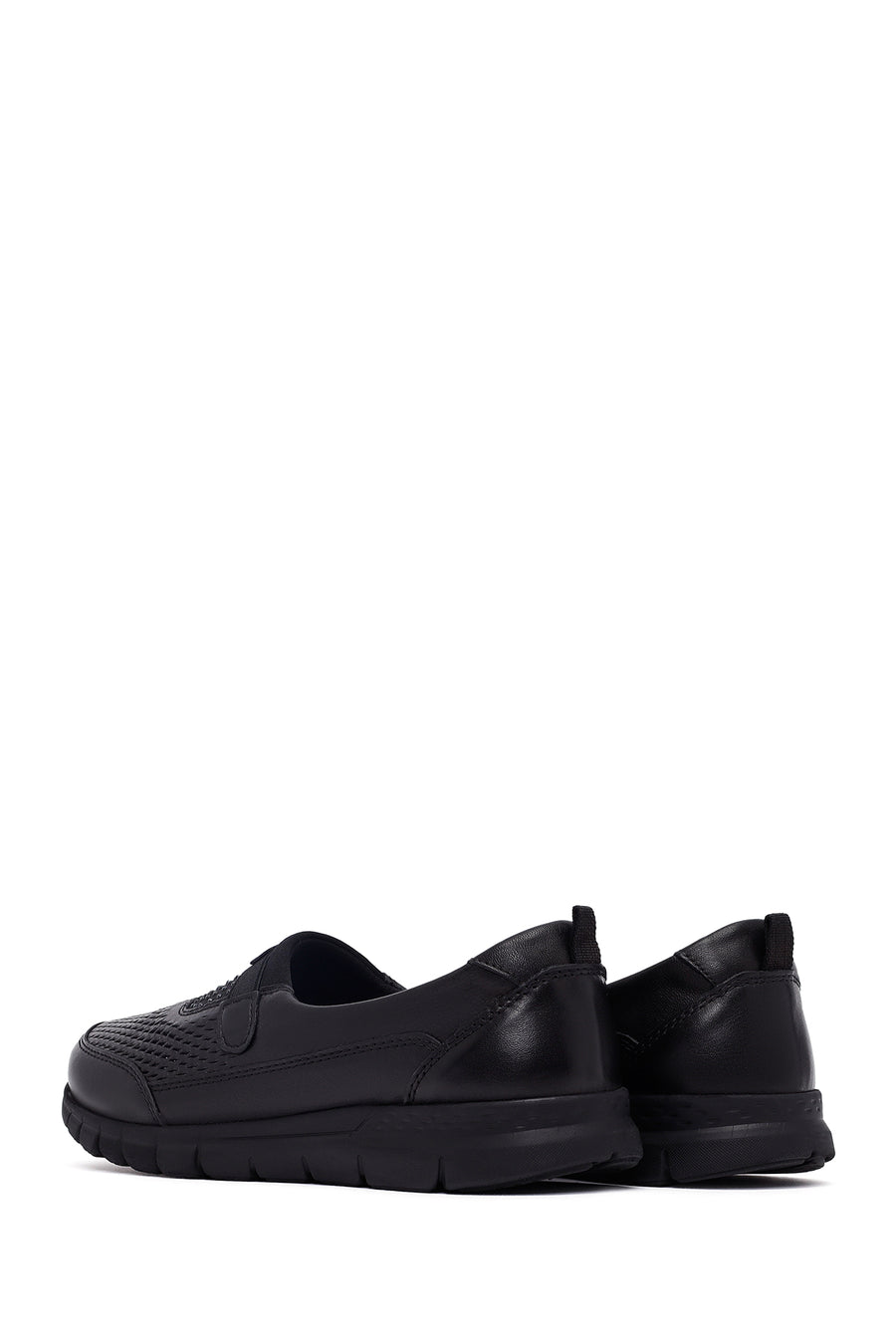 Woman Black Stone-Detail Leather Comfort Shoes