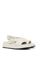 Women's Beige Ankle Buckle Thick Soled Leather Sandals | Derimod