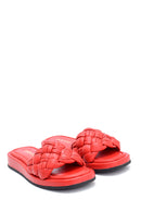 Women's Leather Knit Detailed Slippers | Derimod