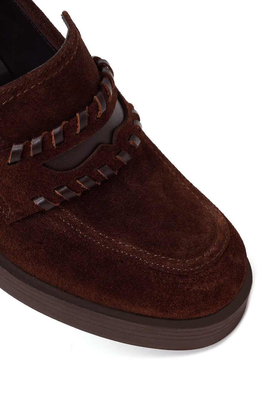 Woman Brown Chunky Heeled Suede Loafer