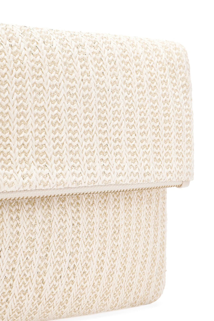 Women's Cream Long Chain Strap Straw Clutch Bag