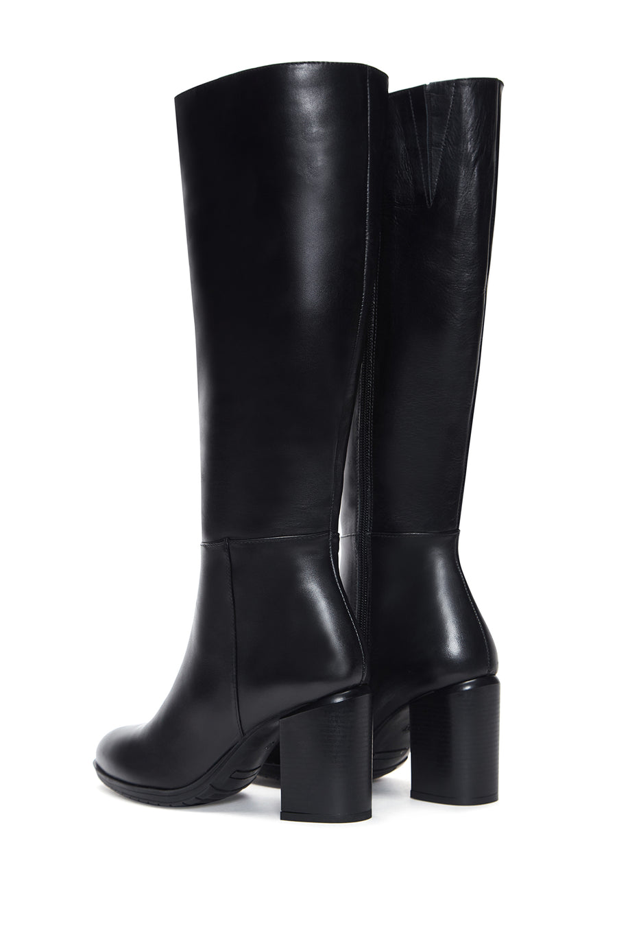 Women's Black Leather Zippered Heeled Boots