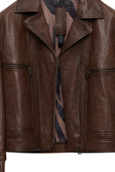 Paloma Women's Brown Double-Breasted Collar Oversize Leather Coat | Derimod