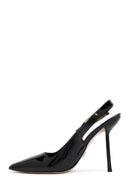 Women's Black Buckled Slingback Heeled Patent Leather Shoes | Derimod