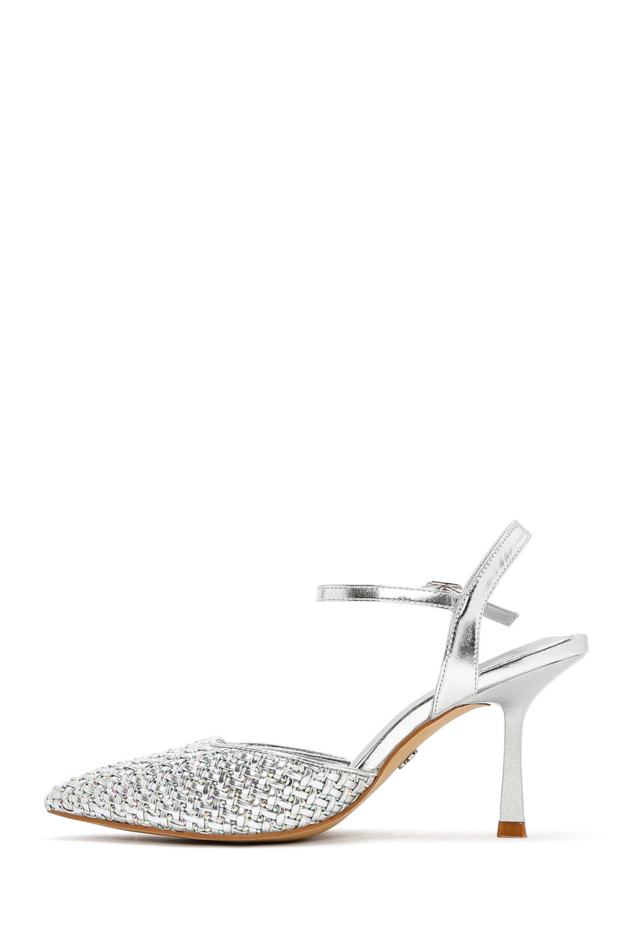 Women's Grey Ankle Buckle Braided Thin Heeled Shoes