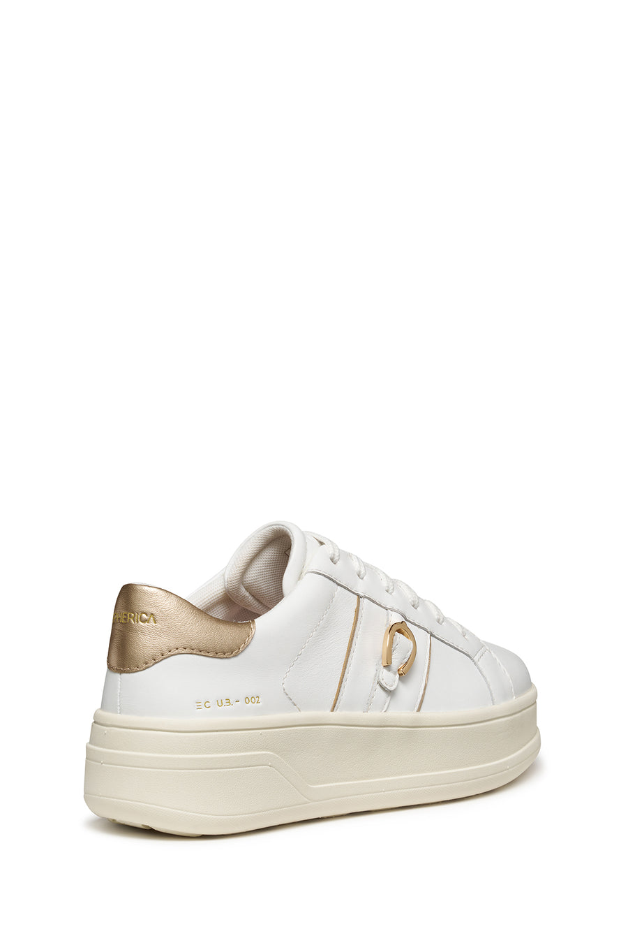 Geox Women White D Spherica Ecub-2 B - Nappa+Me Lace-Up Thick-Soled Leather Sneaker