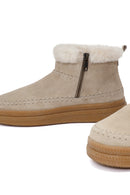 Woman Beige Zip Closure Thick-Soled Suede Teddy Boots | Derimod