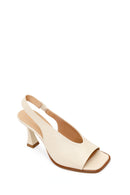 Woman Cream Thick-Heeled Leather Sandal | Derimod