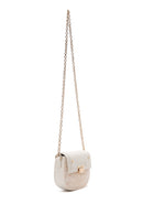 Woman Cream Long-Strap Braided Mini Crossbody Bag | Derimod