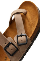 Women's Mink Nubuck Leather Buckle Slippers | Derimod