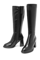 Women's Black Zipper High Thick Heel Boots | Derimod