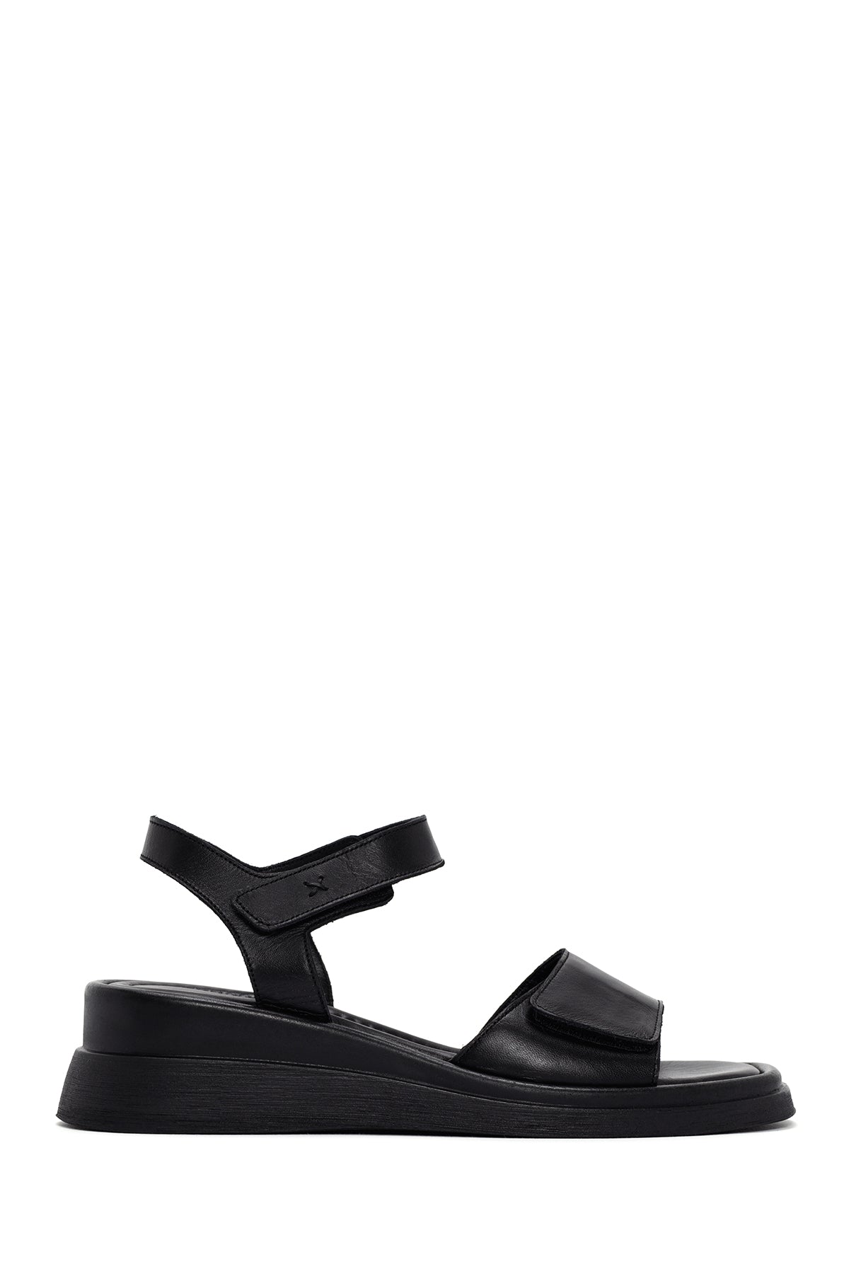 Women's Black Wedge Heeled Leather Sandals 25SFD361218 | Derimod