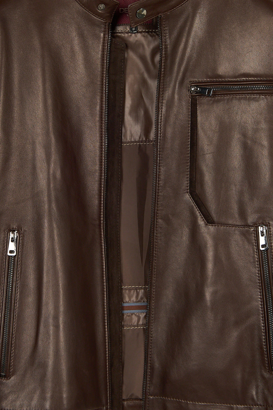 Palmer Male Brown Mandarin Collar Leather Jacket