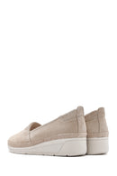 Women's Beige Wedge Heel Suede Leather Comfort Loafer | Derimod