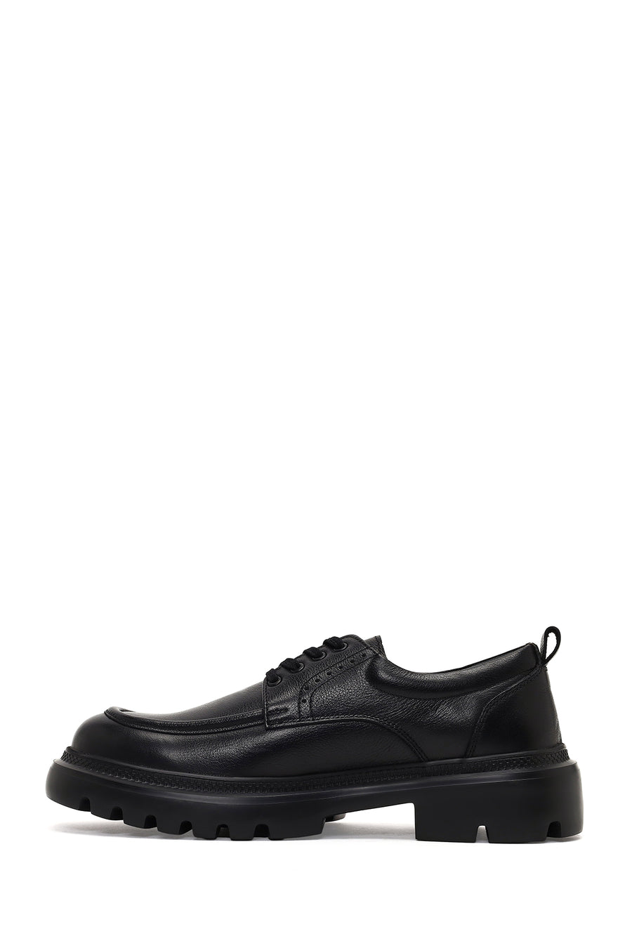 Men's Black Lace-Up Thick-Soled Leather Casual Shoe