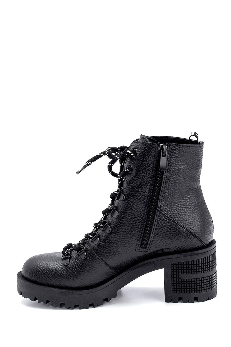 Women's Leather Lace Detailed Heeled Boots